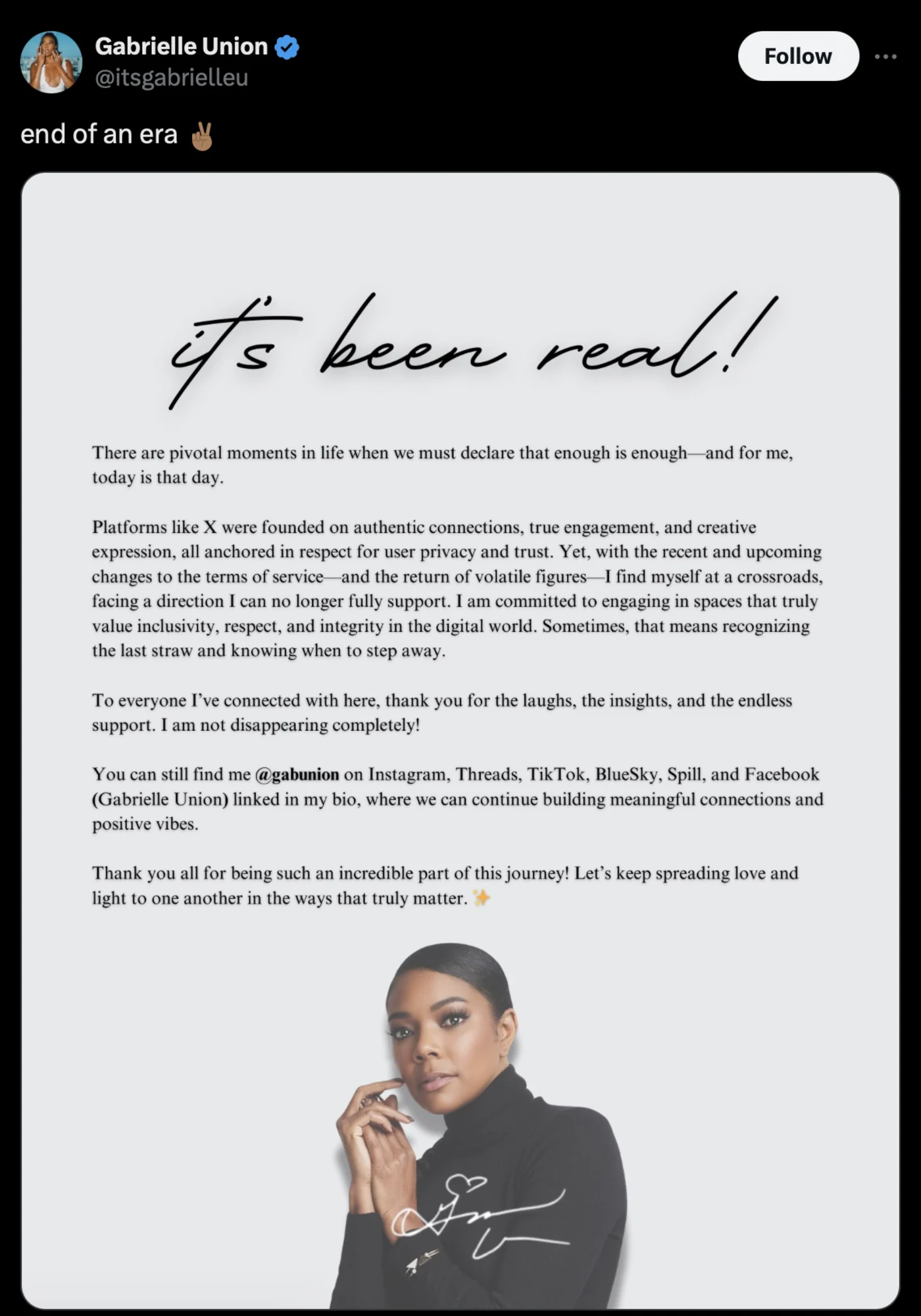 Gabrielle Union Quits X