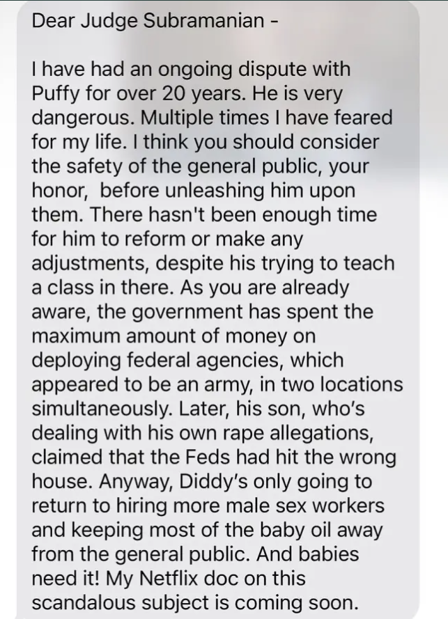 50 Cent Letter to Judge about sentencing Diddy